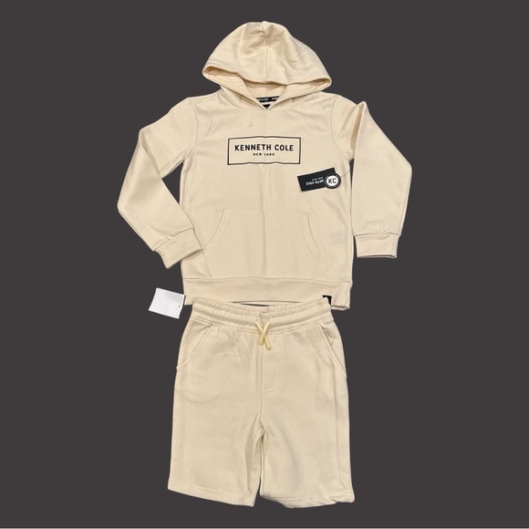 Kenneth Cole Kids Hoodie & Shorts Set Size 6 Pearl Beige 2-Piece Outfit NWT - Picture 1 of 17